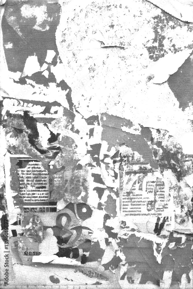 Obraz premium A distressed urban texture of wet, wrinkled posters partially peeling Halftone Abstract Line Texture background