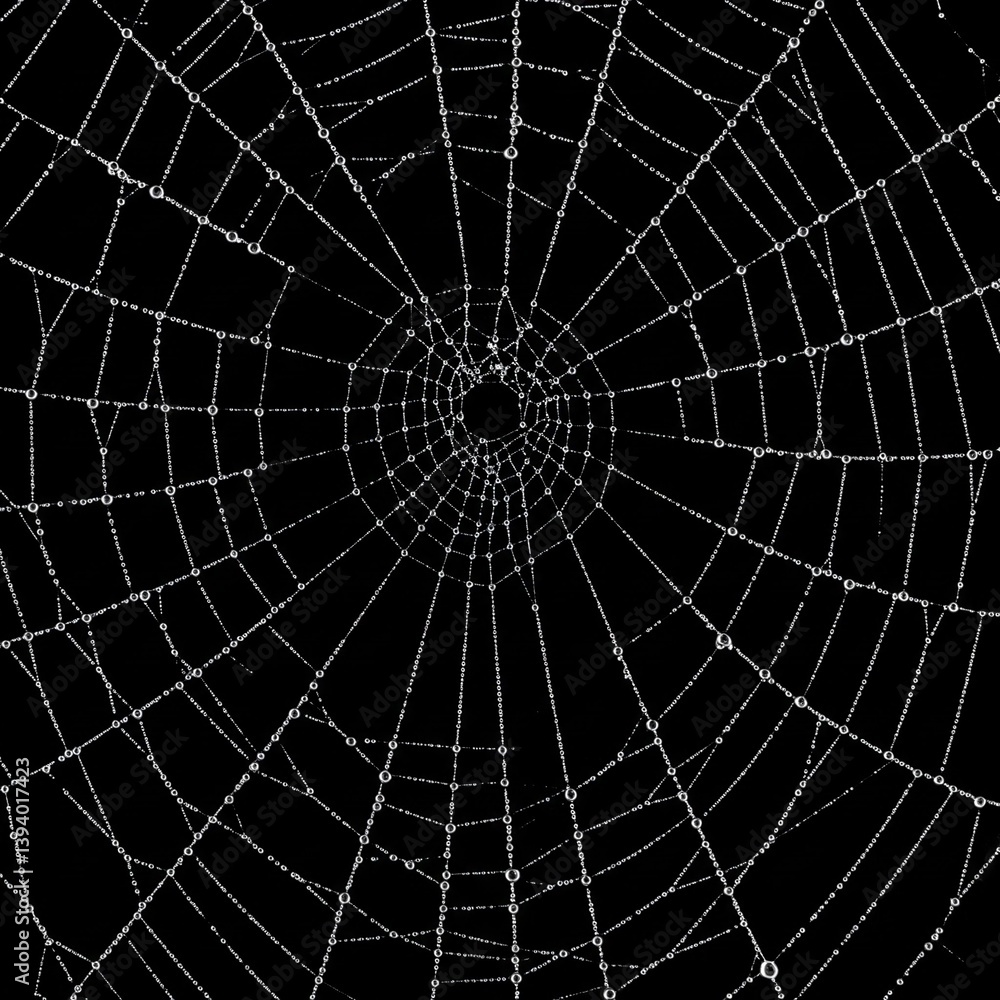 Fototapeta premium black and white dewy spider web close up macro nature texture background