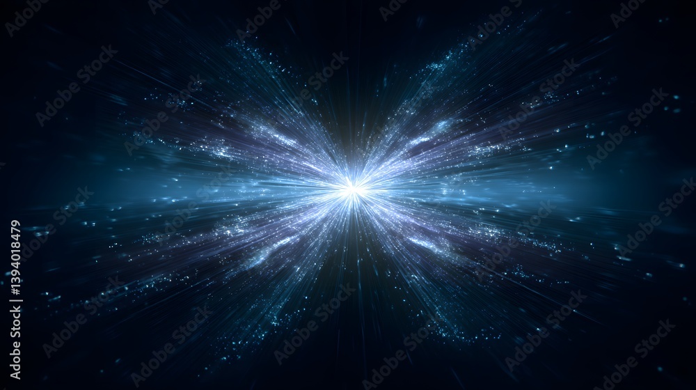 Naklejka premium Electric Blue Energy Burst in Space – Explosive Cosmic Light Explosion Background 