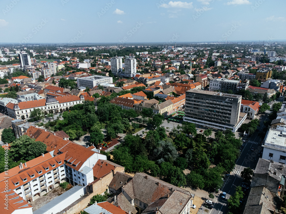 Obraz premium Aerial view of a small town in Serbia. Panchevo. Western Europe