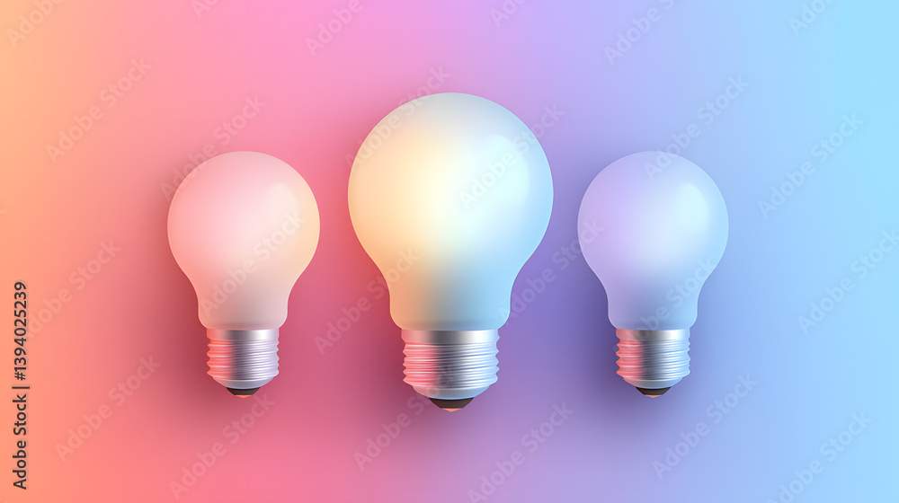 Soft glowing lightbulbs showcase digital art vibrant background contemporary style centered view creative concept Soft glowing lightbulbs showcase digital art vibrant background contemporary style centered view creative concept