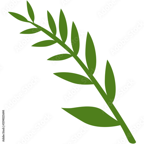 Flat vector illustration of a green leafy twig. Ideal for eco-friendly concepts, botany themes, natural backgrounds, minimalist plant decorations, and educational materials about nature and leaves.