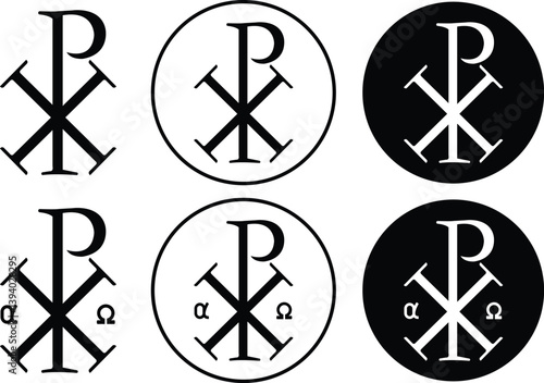Set of chi Rho Christogram symbols flat styles. Alpha and omega Early Christianity Jesus monogram. Element of religion signs vectors for mobile apps and web concept isolated on transparent background.