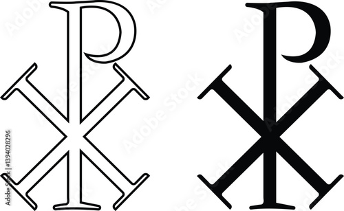 Set of chi Rho Christogram symbols line and flat styles. Early Christianity Jesus monogram. Elements of religion signs vectors for mobile apps and web concepts isolated on transparent background.