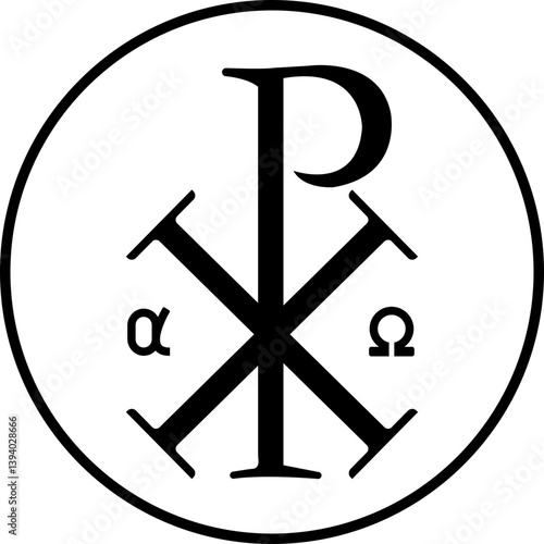 Chi Rho Christogram symbol in flat style. Alpha and omega Early Christianity Jesus monogram. Element of religion sign icon vector for mobile apps and web concept isolated on transparent background.