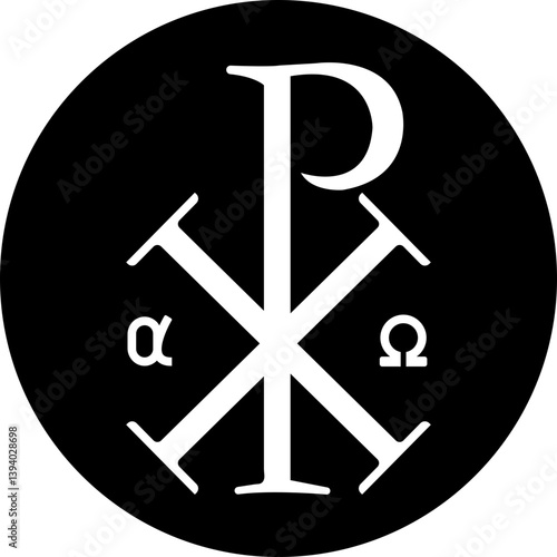 Chi Rho Christogram symbol in flat style. Alpha and omega Early Christianity Jesus monogram. Element of religion sign icon vector for mobile apps and web concept isolated on transparent background.