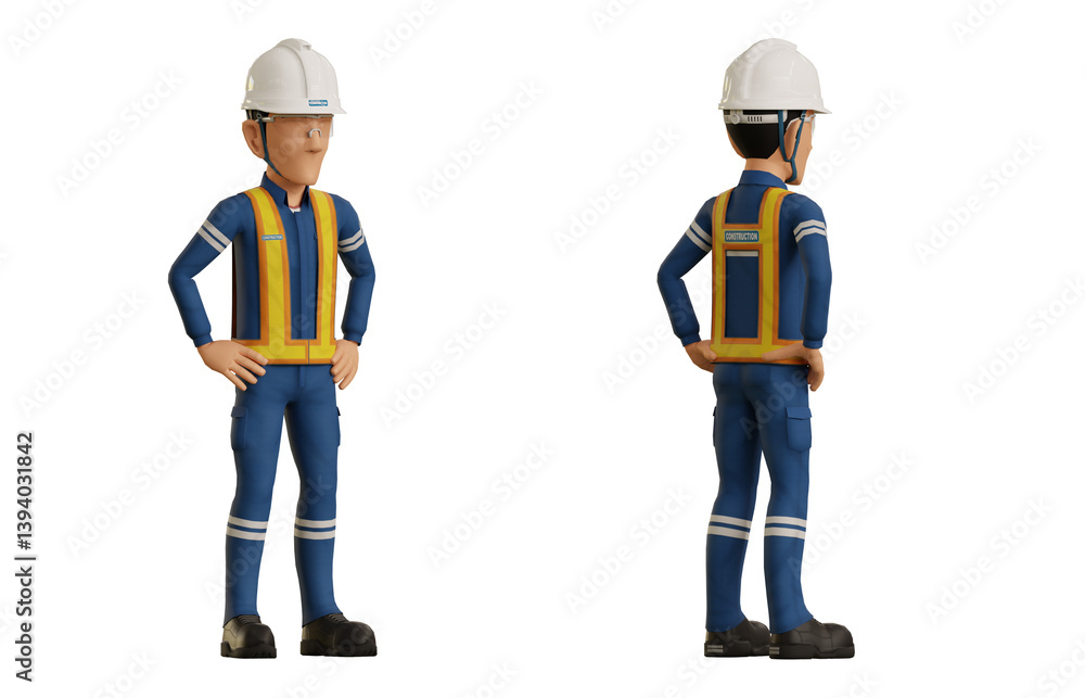 Isolate industrial worker with akimbo pose on transparent background Isolate industrial worker with akimbo pose on transparent background