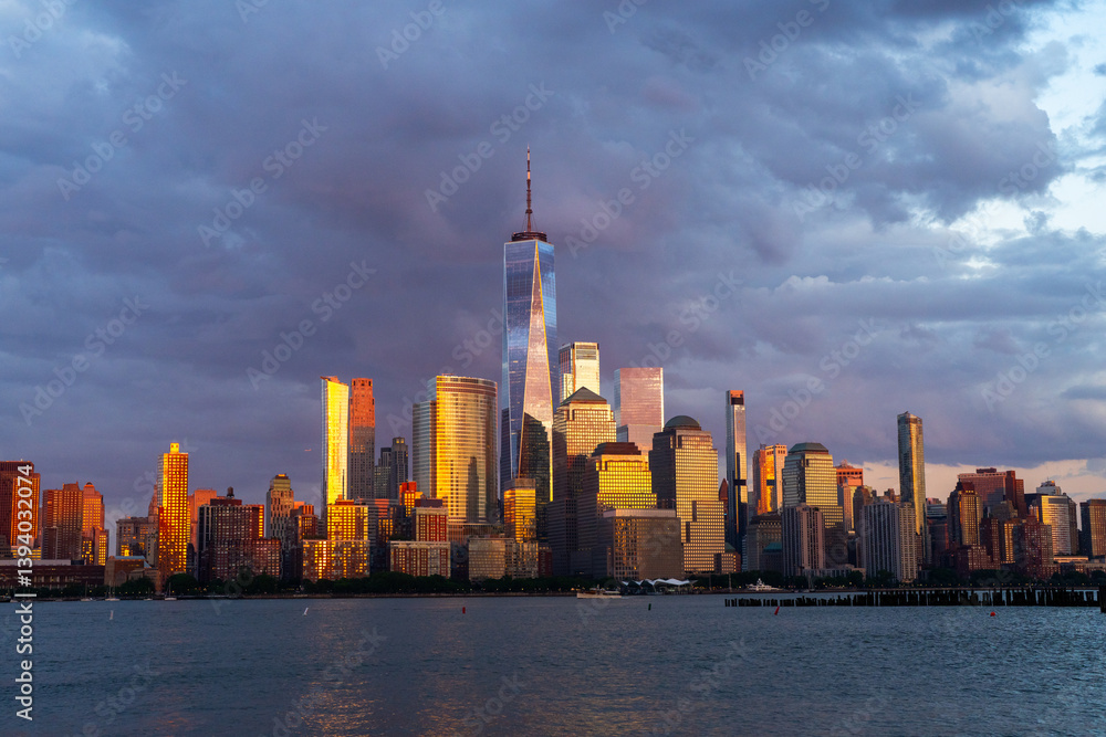 Fototapeta premium New York City. NYC cityscape with skyscrapers. Panoramic view of New York City skyline. Manhattan skyline. New York and Hudson River. Downtown NYC. New York skyscrapers. The business district of NYC.