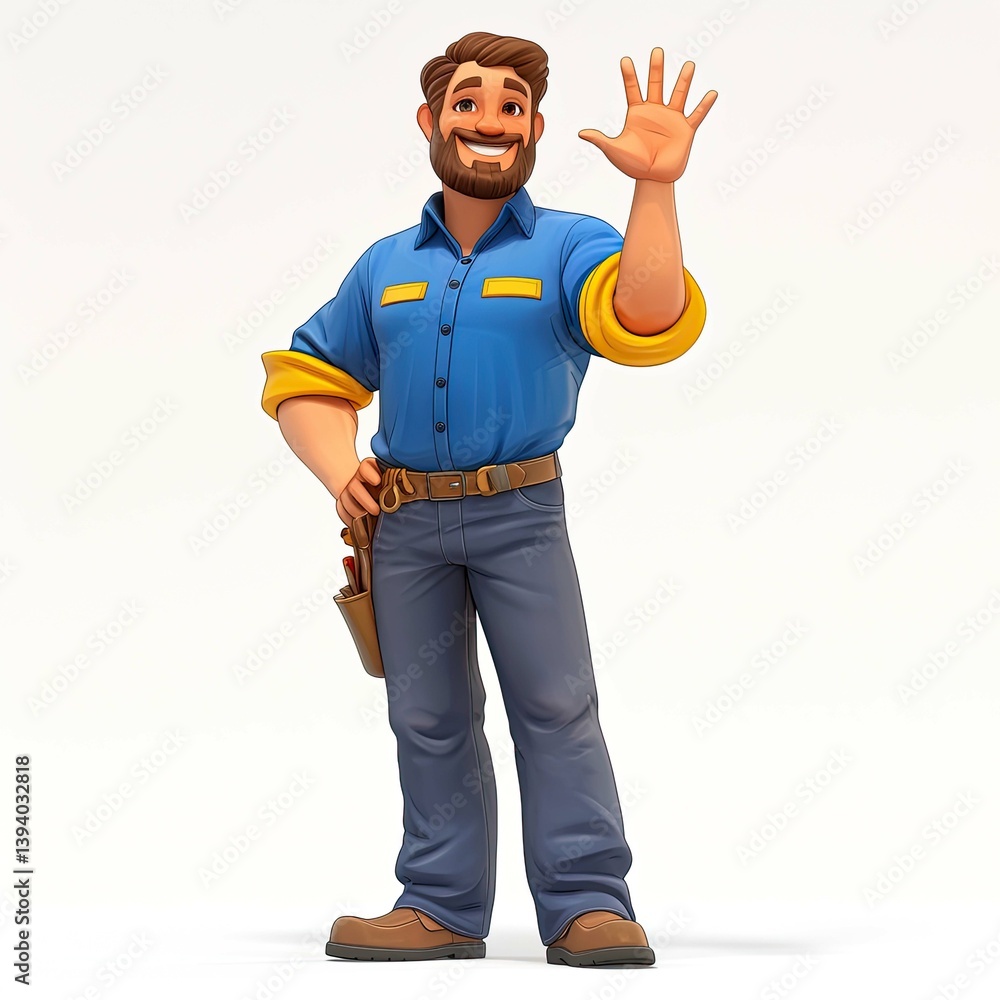 Smiling Handyman Cartoon Character Waving Smiling Handyman Cartoon Character Waving