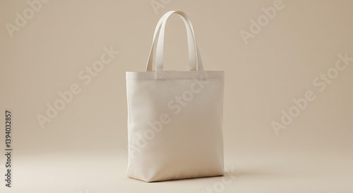 Blank Tote Bag Standing on Beige Background for Product Mockup