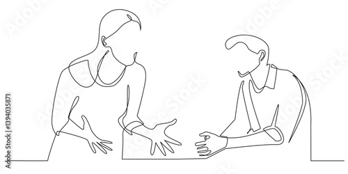 continuous line of angry woman and man sitting pensive.single line vector illustration of unhappy man and woman problem.