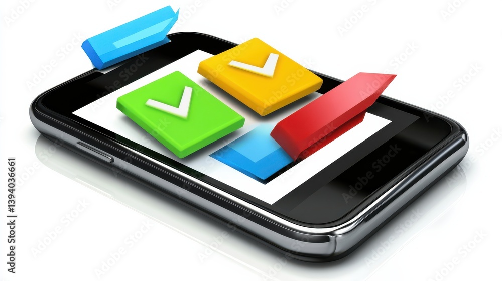 Colorful Check Marks On Smartphone Display Representing Task Completion And Productivity Goals Colorful Check Marks On Smartphone Display Representing Task Completion And Productivity Goals