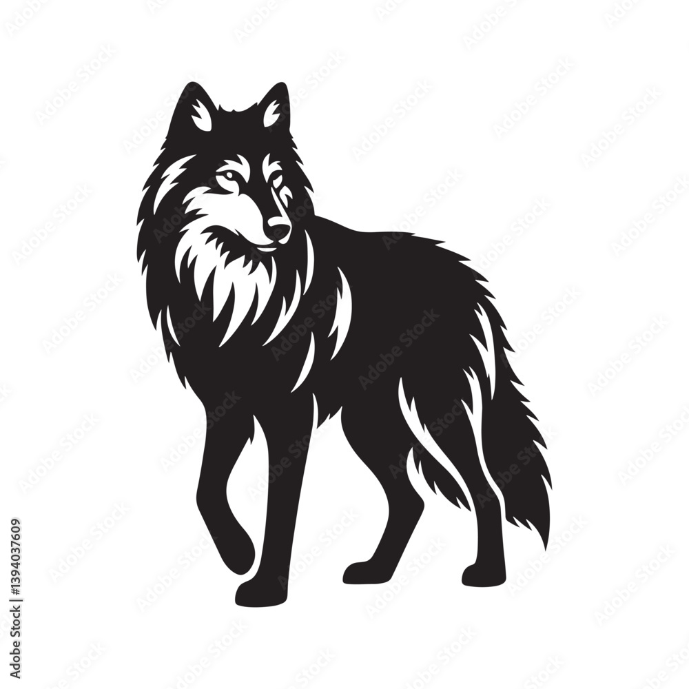 Fototapeta premium Grey wolf Silhouette - Minimalist Grey wolf Vector - Grey wolf minimalist design - Greywolf Illustration.