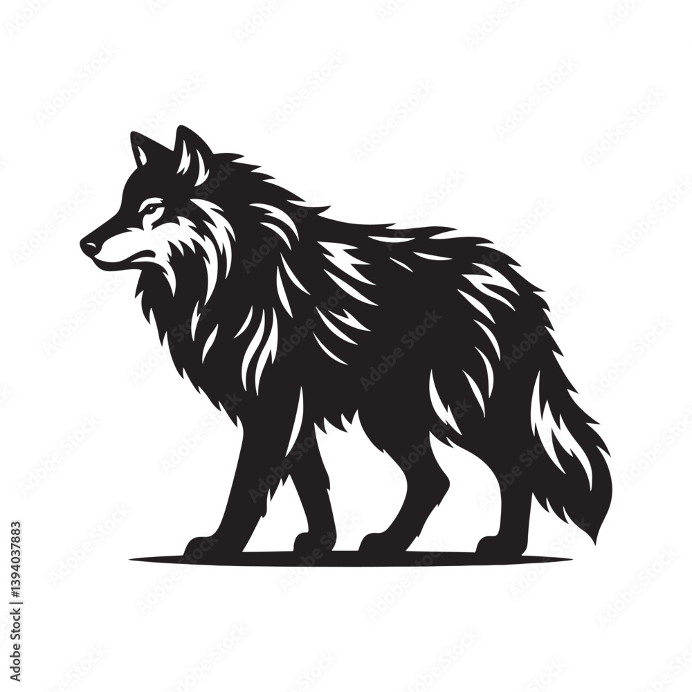 Naklejka premium Grey wolf Silhouette - Minimalist Grey wolf Vector - Grey wolf minimalist design - Greywolf Illustration.