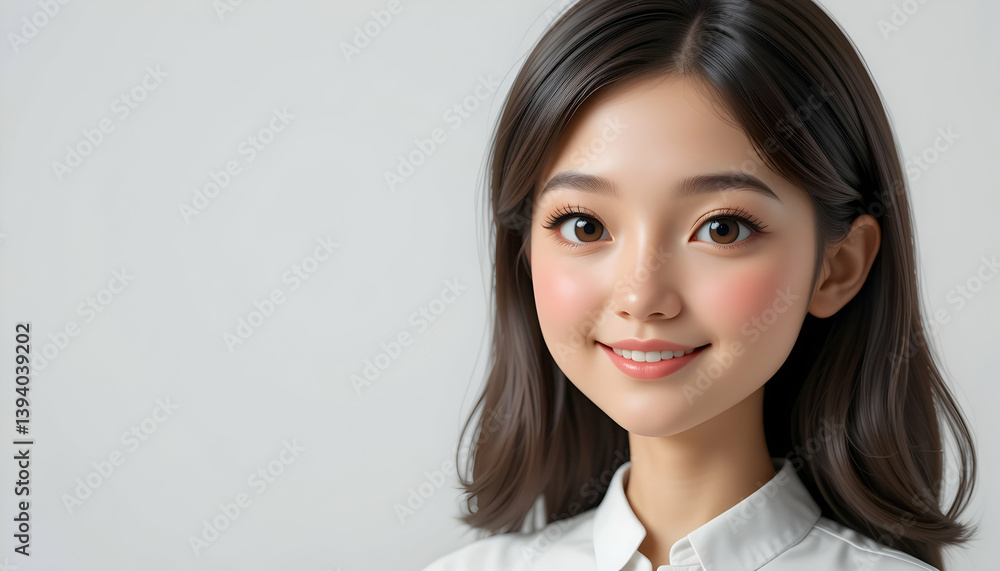 Smiling Woman with Brown Hair Against Gray Background Portrait Style Smiling Woman with Brown Hair Against Gray Background Portrait Style