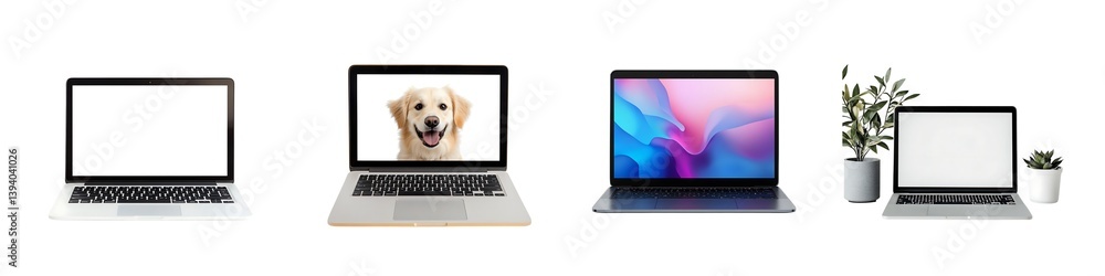 Set of sleek laptops showcasing versatility, from blank screens isolated on transparent background.clean white background. Set of sleek laptops showcasing versatility, from blank screens isolated on transparent background.clean white background.