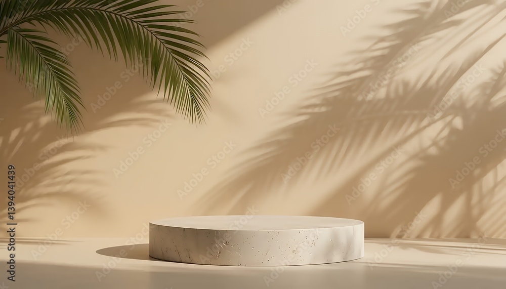 Product Display Platform with Palm Leaf Shadows for Summer Presentation Product Display Platform with Palm Leaf Shadows for Summer Presentation