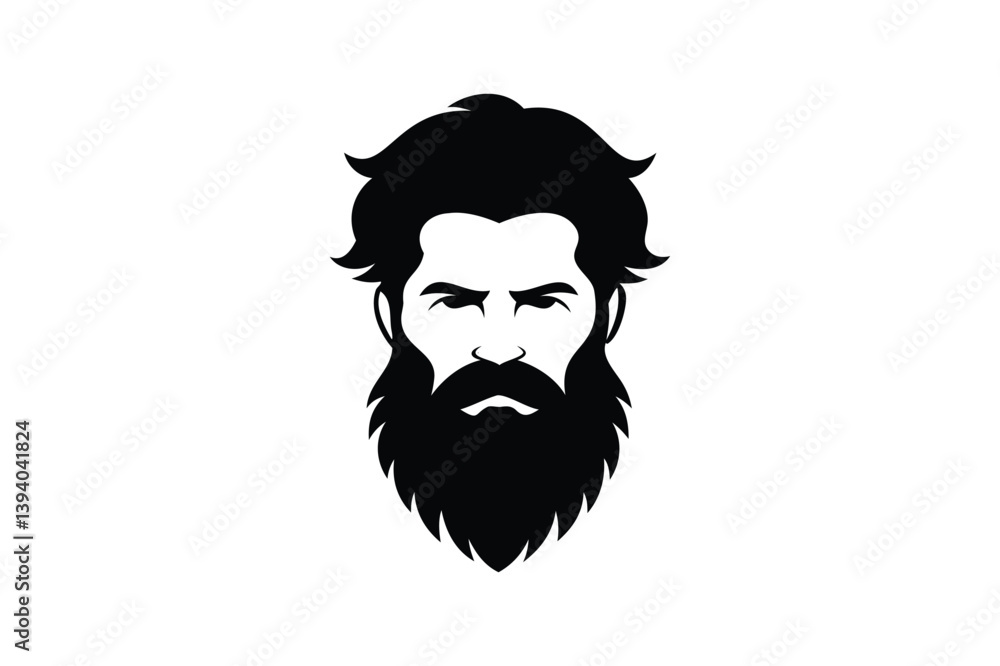 Bearded man head silhouette on white background Bearded man head silhouette on white background