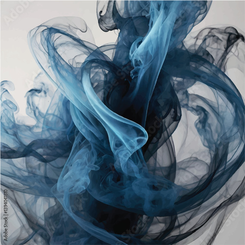 Blue smoke art flows in a smooth wave pattern against dark and white backgrounds