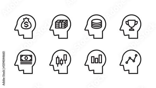 Icon set with various things occupying the brain, Line width variable
