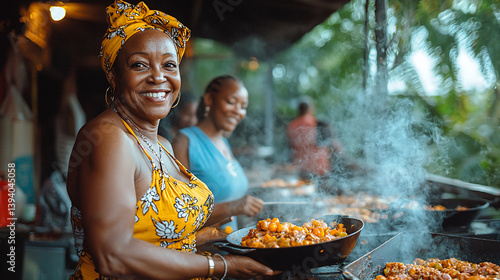 Woman Cooking Street Food Caribbean