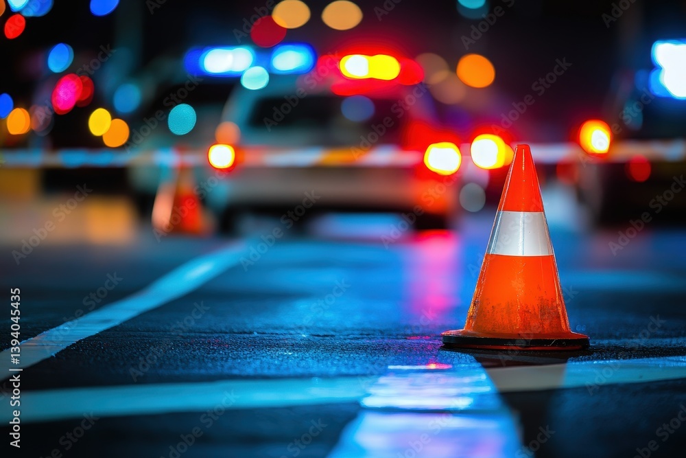 Fototapeta premium An illuminated traffic cone at a nighttime street event