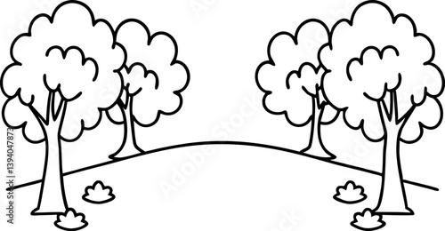 outline of trees on rolling hills, simple nature landscape illustration