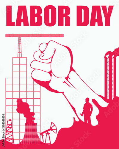 Bold red silhouette poster design for International Labor Day, honoring workers with a strong graphic style