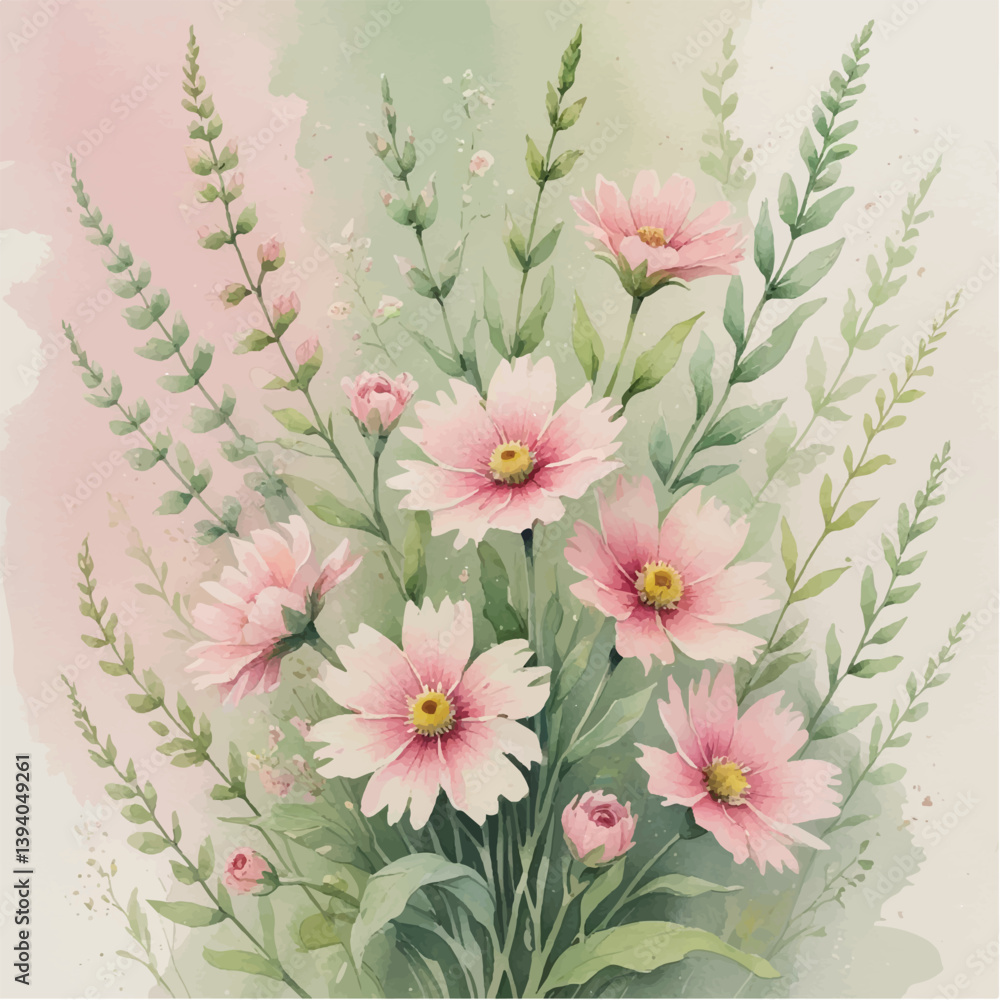 Beautiful bouquet of pink flowers with daisies, chrysanthemums, and dahlias on a green background, capturing the essence of spring and nature in full bloom Beautiful bouquet of pink flowers with daisies, chrysanthemums, and dahlias on a green background, capturing the essence of spring and nature in full bloom