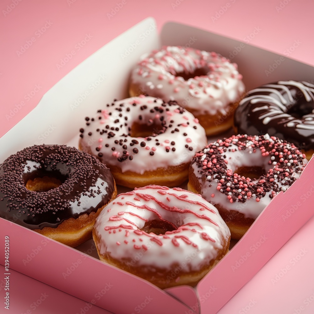 A box filled with assorted delicious and glazed donuts A box filled with assorted delicious and glazed donuts