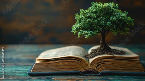 Tree of Knowledge: A Majestic Tree Sprouting from an Ancient Book, Symbolizing Growth, Wisdom, and the Power of Learning