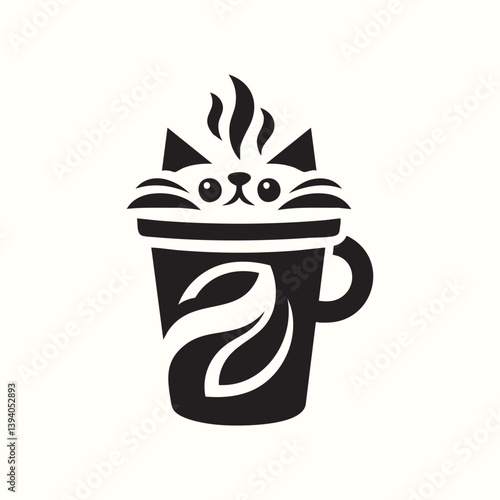 Playful Cat Peeking from a Coffee Cup Design