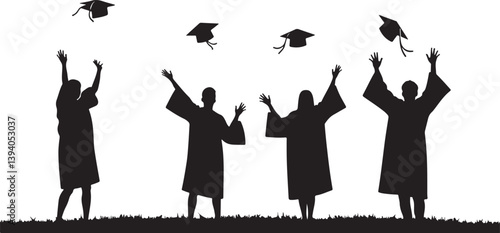 Graduation celebration silhouettes with tossed caps design,

Custom graduation silhouettes with cap toss artwork,

Graduation party silhouettes and cap toss illustrations,