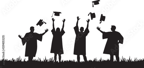 Graduation celebration silhouettes with tossed caps design,

Custom graduation silhouettes with cap toss artwork,

Graduation party silhouettes and cap toss illustrations,
