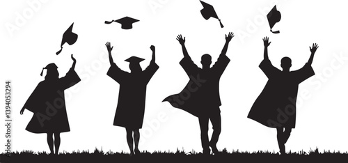 Graduation celebration silhouettes with tossed caps design,

Custom graduation silhouettes with cap toss artwork,

Graduation party silhouettes and cap toss illustrations,