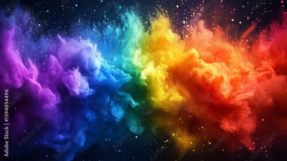 Naklejka premium Vibrant Rainbow Powder Explosion a Colorful Abstract Art on Dark Background with Dust and Splashes