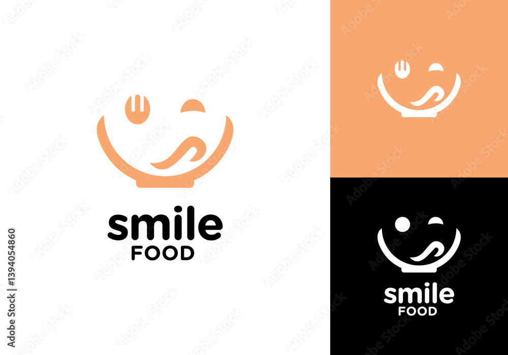 Fototapeta premium spoon with bowl smile logo design. happy food restaurant vector design template