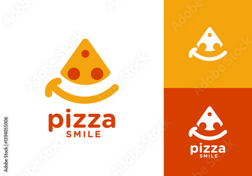 pizza and smile logo design. happy food restaurant symbol vector graphic