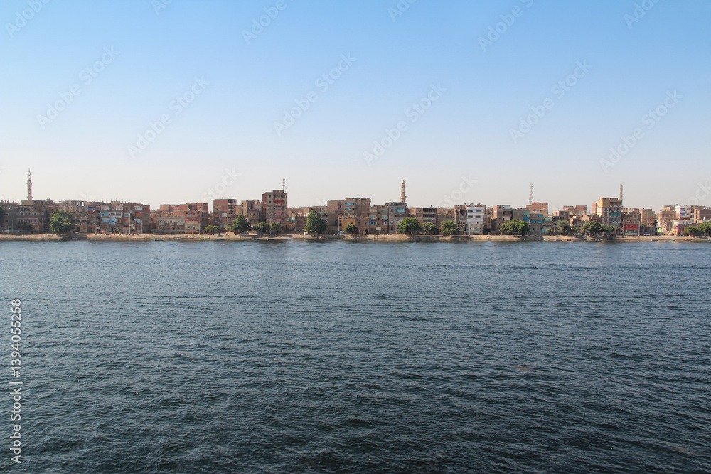 Naklejka premium River landscape of the Nile near Esna city in a sunny morning, Egypt