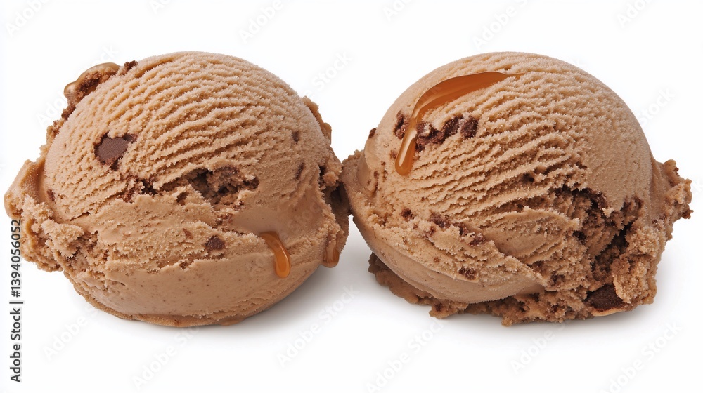 Fototapeta premium Two scoops of rich chocolate ice cream with caramel drizzle