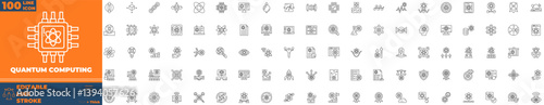 Quantum computing line Editable Icons set. Vector illustration in modern thin line style of quantum computing icons: Microchips, intelligent, quantum, physics, etc