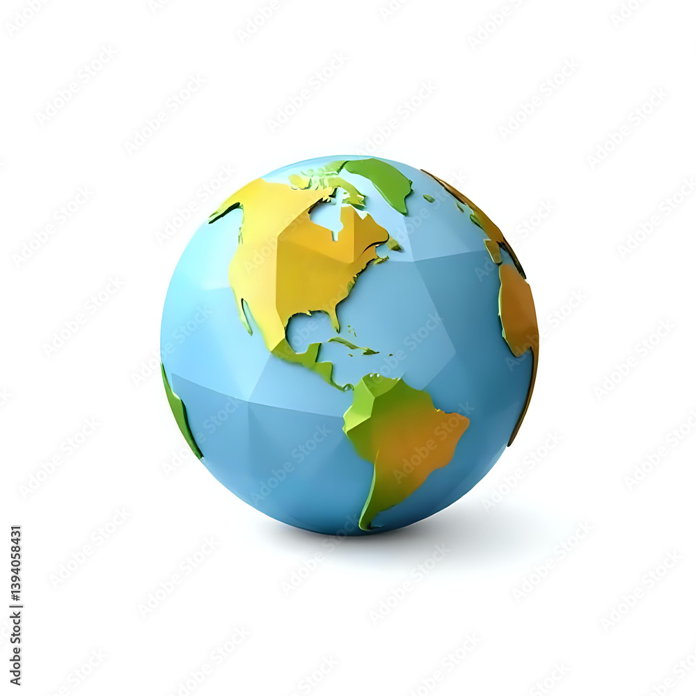 Fototapeta premium Low Poly Earth Icon Isolated on White Background