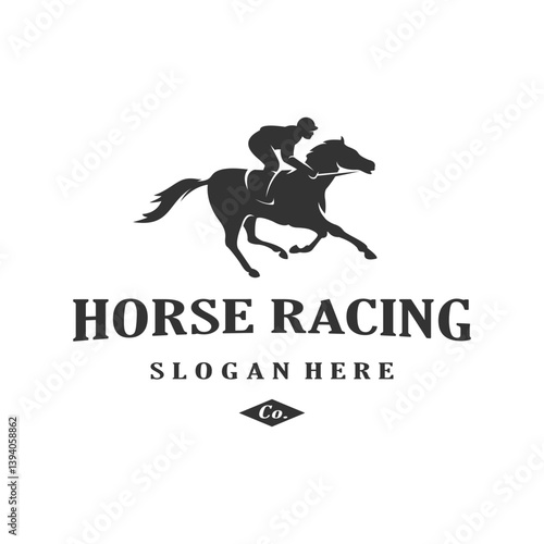 horse racing silhouette logo design vector stock template illustration