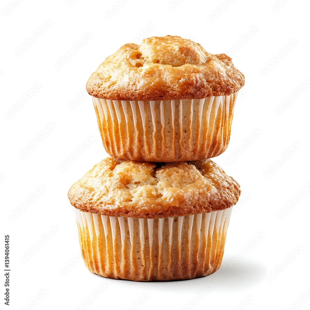 Fluffy and golden muffins with a light, airy texture and a golden-brown crust, isolated white background Fluffy and golden muffins with a light, airy texture and a golden-brown crust, isolated white background