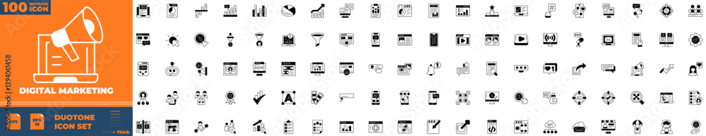 Fototapeta premium Digital Marketing Duotone Editable Icons set. Vector illustration in modern thin duotone style of digital marketing icons: content, website, social media, etc