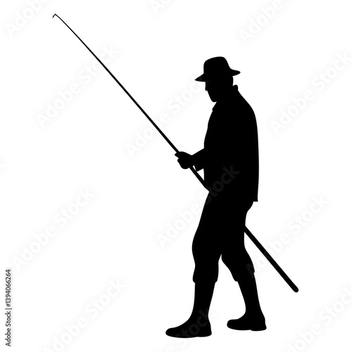 fisherman silhouette vector isolated on white background
