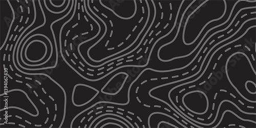Modern Vector Abstract Earth Relief Map Featuring Conceptual Elevation, Displayed on a Black Background, Showcasing Fluid Lines and Geometric Layers for a Bold, Sophisticated Design

