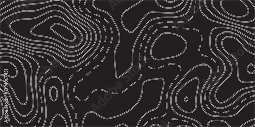 Modern Vector Abstract Earth Relief Map Featuring Conceptual Elevation, Displayed on a Black Background, Showcasing Fluid Lines and Geometric Layers for a Bold, Sophisticated Design

