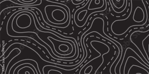 Abstract Vector Earth Relief Map with Conceptual Elevation Changes, Set Against a Black Background, Combining Artistic Geometric Lines and Fluid Topographic Layers for a Luxurious Visual