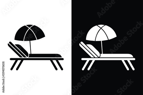 Minimal Beach Chair and Umbrella Icon. Silhouette Vector for Seasonal Projects